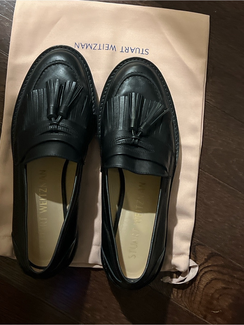 Stuart Weitzman Black Leather Tassel Loafers Men’s
